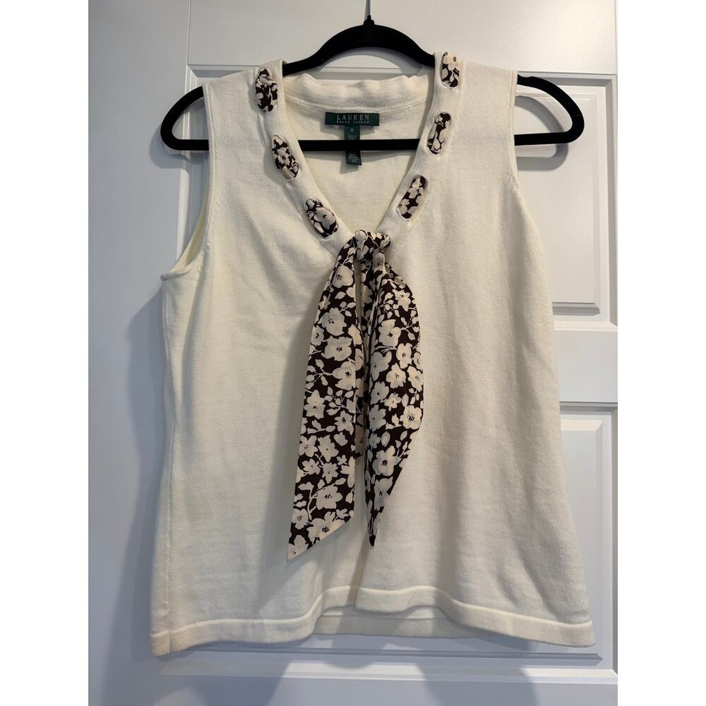 Lauren Ralph Lauren Cotton Sweater Vest Silk Scarf Womens Medium Preppy Academia